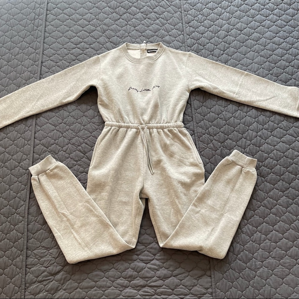 Pretty Little Things Grey Embroidered Sweat Jumpsuit Size 2